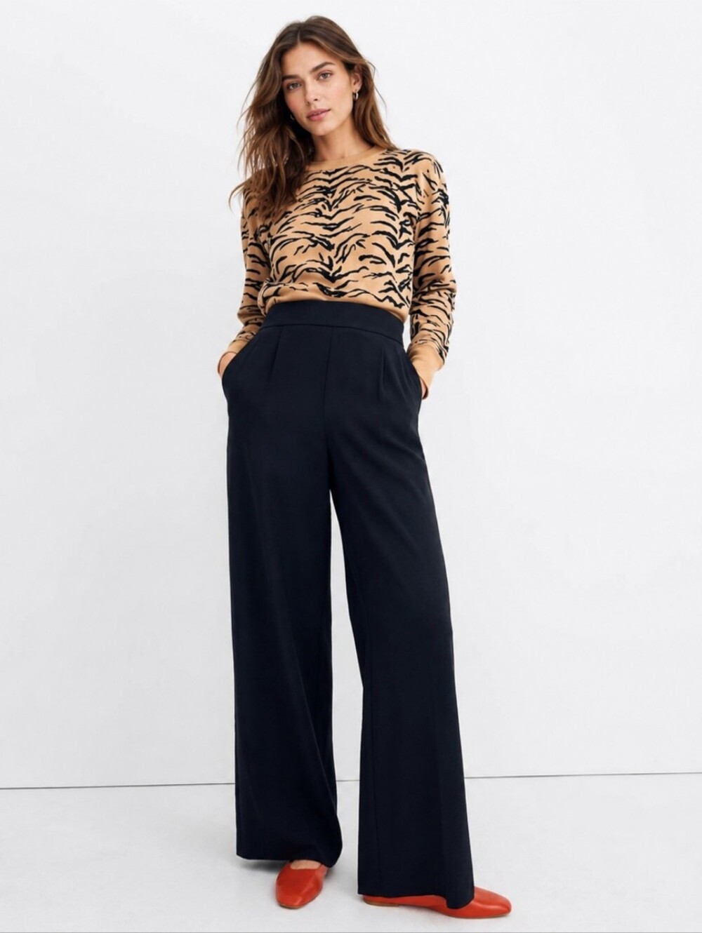 Madewell Black Wide-Leg Trousers, Huston Pull On Pants